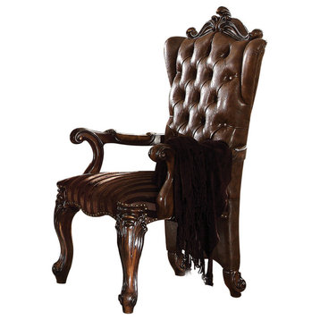 Benzara BM218506 Arm Chair, Button Tufted Backrest & Carved Details, S/2, Brown