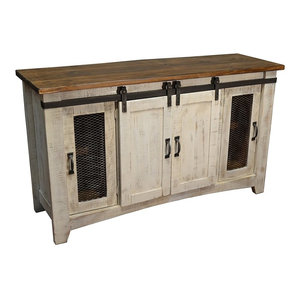 RR White Anton Sturdy Solid Wood Farmhouse Style Sliding Barn Door Anton Entertainment Center Wall Unit Will Fit a 70 Inch Television