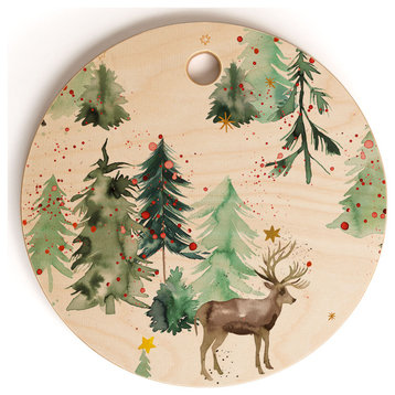 Ninola Design Deers And Christmas Trees Cutting Board Round, 11.5x11.5"