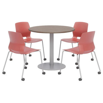 Olio Designs Teak Round 36in Lola Dining Set - Coral Caster Chairs