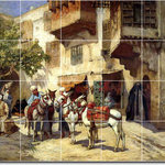 Picture-Tiles.com - Frederick Bridgman Village Painting Ceramic Tile Mural #58, 21.25"x17" - Mural Title: Marketplace In North Africa