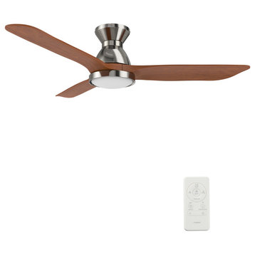 CARRO 52" DC Rustic Ceiling Fan with Dim LED Light Remote Control, Solid Wood/Silver