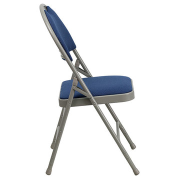 Triple Braced Navy Fabric Metal Folding Chair With Easy-Carry Handle, Set of 4