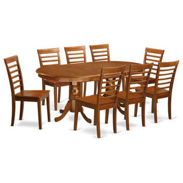 East West Furniture Plainville 9-piece Wood Dining Set in Saddle Brown