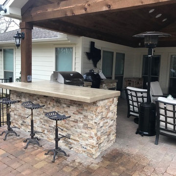 Open Gable Patio Cover, Outdoor Kitchen, Deck, Firepit and Paver Patio
