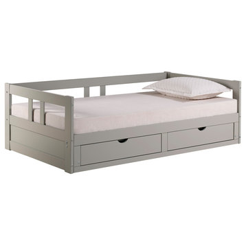 Melody Twin to King Extendable Day Bed, Storage, Dove Gray