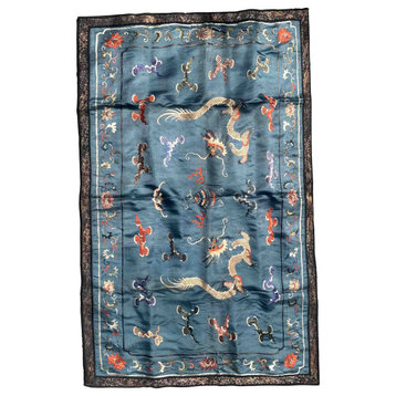 Handmade Antique Chinese Collectible silk textile 2.6'x3.8', 79cmx115cm 1870s