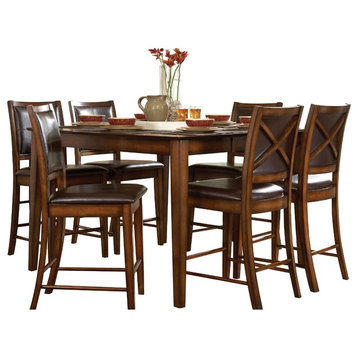 7-Piece Valmore Counter Height 40-54" Dining Set Table, 6 Chair, Walnut