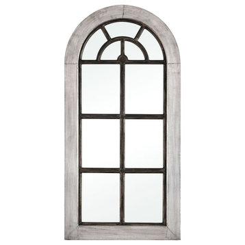 Modern Farmhouse Arched Window Pane Mirror in Bronze Finish Wood in Antique