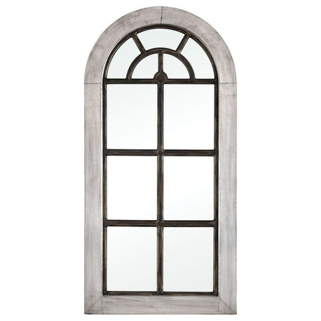 Modern Farmhouse Arched Window Pane Mirror in Bronze Finish Wood in Antique