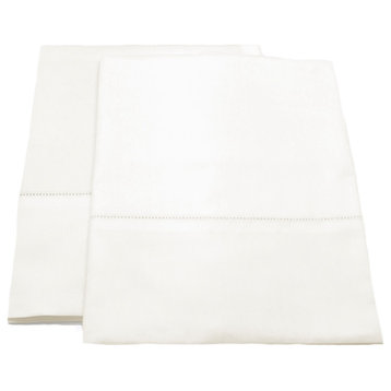 Hemstitch Cotton Sateen Pillowcases, Set of 2, Ivory, King