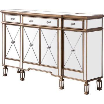Side Cabinet Contemporary Brushed Steel Clear Gold Solid Wood