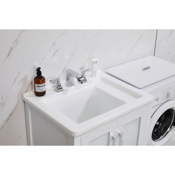 Stufurhome Rhodes 27"x34" White Engineered Wood Laundry Sink With Basket