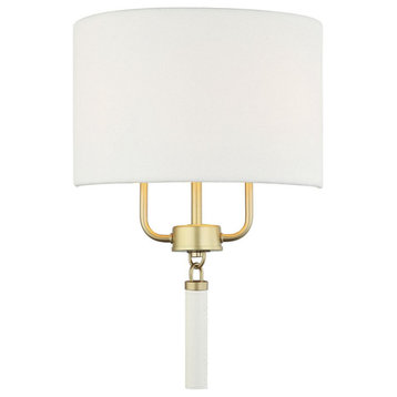 Secret Agent 2 Light Wall Sconce, Painted Gold and White Leather