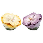 Cosmos Gifts Corp - Pansy Salt and Pepper Shakers, Set of 2 - The Pansy Salt and Pepper Shakers make a pretty addition to a kitchen or dining table. Hand-painted in glossy purple and yellow, these porcelain pansy shakers are vibrant and elegant.