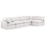 Meridian Furniture - Indulge Upholstered Modular L-Shaped Sectional, Cream, 5-Piece: 3 Armless Chair, 2 Corner Chair, Fiber Stuffed Vegan Leather - Experience ultimate comfort and style with our cream vegan leather Indulge Sectional. The luxurious vegan leather will elevate the aesthetic of any room. This sofa provides ample space for you to relax while its modular build offers the option of unlimited configurations. Whether you're looking to add a stylish element to your living room or a comfortable seating option to your bedroom, this sofa is the perfect choice.