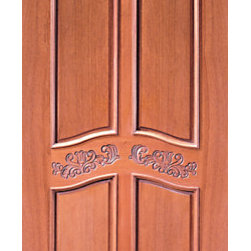 Round Top Single Door, Hand Carved 4-Panels in Mahogany - Front Doors