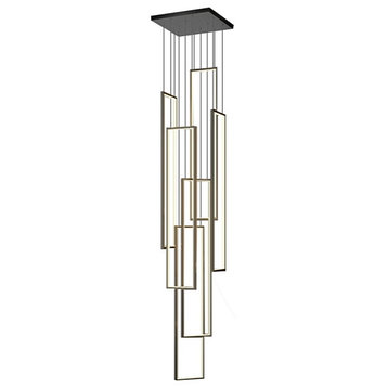 Lavagna | Ultramodern Rectangle Hanging LED Chandelier, Black, 4 Lights (H98.4"), Warm Light, Dimmable
