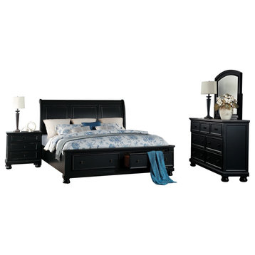 4-Piece Liverpool E King Sleigh Storage Bed, Dresser, Mirror, Nightstand Black