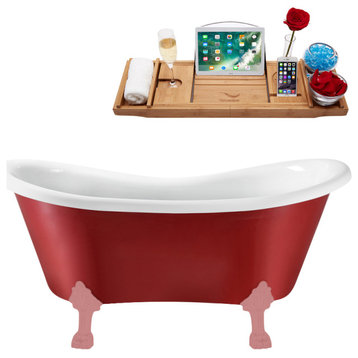 62" Streamline N1021PNK-IN-BL Clawfoot Tub and Tray With Internal Drain