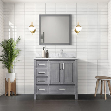 Jacques Vanity 36", Distressed Gray, Vanity Cabinet Only, Right Version