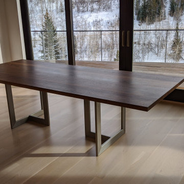 Walnut Dining Table with Modern Steel Base