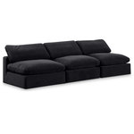 Meridian Furniture - Comfy Upholstered Modular Sofa, Black, 3-Piece: 3 Armless Chair, Velvet - Give your space a whole new look with this black Comfy velvet sofa. This handsome sofa fits nicely with other items in the Comfy collection and is a versatile seating option designed for adaptability, comfort and style. Wrapped in rich black durable velvet upholstery, this sofa offers a plush embrace of overstuffed down feather cushions, carefully crafted to deliver the highest level of comfort. The perfect seat for creating an oasis for relaxation, this sofa has thick foam surrounding its frame for added support and coziness.