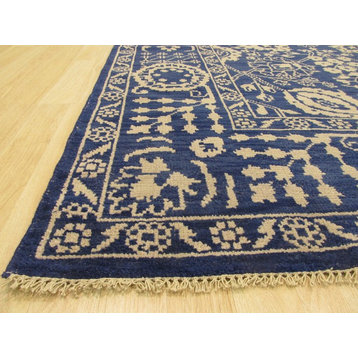 EORC Hand-knotted Wool Blue Traditional Oriental Suzani Rug, Rectangular 6'x9'
