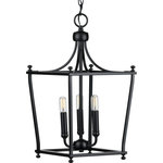 Progress Lighting - Parkhurst Collection Black 3-Light Foyer - Offer a modern spin on a timeless design with the Parkhurst Collection. Lantern-style metal frames create an airy structure ideal for emitting ambient light over memories being made below. Inside the frame perch smooth, simple light bases ready to offer your home a lovely glow.