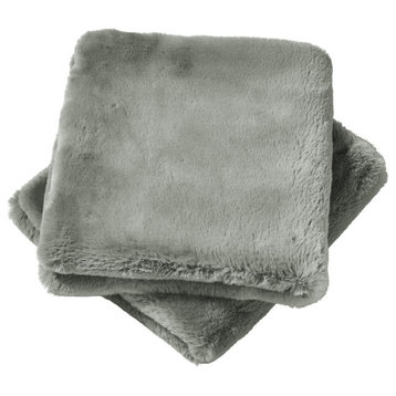 Heavy Faux Fur Throw Pillow Covers 2pcs Set, Silver, 14''x26''