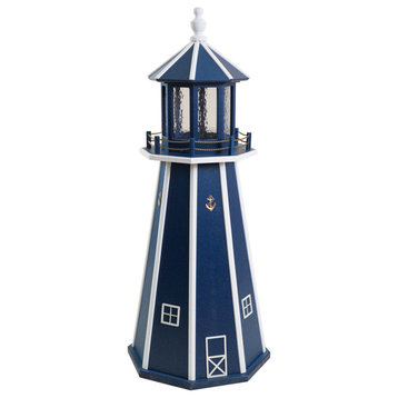 Outdoor Poly Lumber Lighthouse Lawn Ornament, Navy and White, 4 Foot, Standard Electric Light