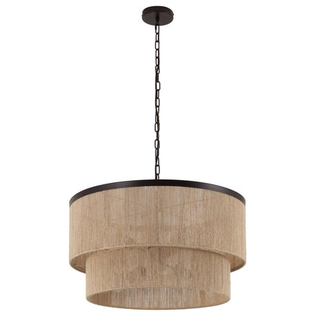 GetLedel 23.8" 6-Light Dimmable Handwoven Drum Chandelier, Oil Rubbed Bronze