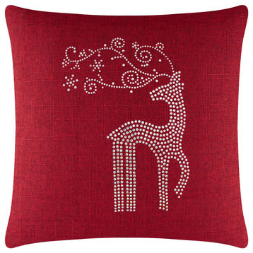 Sparkles Home Rhinestone Reindeer Pillow, Red, 16x16