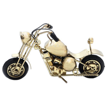 Novica Handmade Motorbike Patrol In Gold Recycled Metal Sculpture