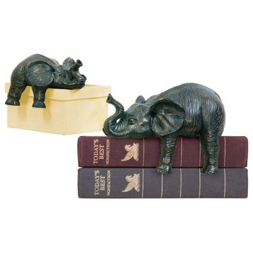 Sleepy Elephants Bookend Made Of Composite In A Dark Bronze Finish - Decor