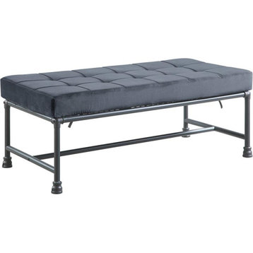 ACME Brantley Tufted Bench with Metal Frame in Gray and Sandy Gray Velvet