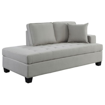 Pemberly Row 75.5" Transitional Textured Fabric Chaise with 1 Pillow in Gray
