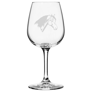 Morgan, Face Horse Themed Etched All Purpose 12.75oz. Libbey Wine Glass