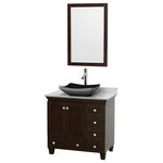 Wyndham Collection - Acclaim 36" Espresso Single Vanity, Carrara Marble Top, Altair Sink, 24" - Sublimely linking traditional and modern design aesthetics, and part of the exclusive Wyndham Collection Designer Series by Christopher Grubb, the Acclaim Vanity is at home in almost every bathroom decor. This solid oak vanity blends the simple lines of traditional design with modern elements like beautiful overmount sinks and brushed chrome hardware, resulting in a timeless piece of bathroom furniture. The Acclaim is available with a White Carrara or Ivory marble counter, a choice of sinks, and matching Mrrs. Featuring soft close door hinges and drawer glides, you'll never hear a noisy door again! Meticulously finished with brushed chrome hardware, the attention to detail on this beautiful vanity is second to none and is sure to be envy of your friends and neighbors