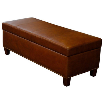 Leather Storage Bench/Ottoman With Nail Heads