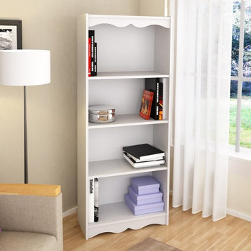 Harlow White Durable Engineered Wood 60" Tall Adjustable 4 Shelf Bookcase