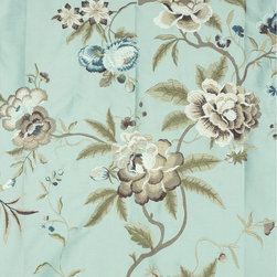 Blue  Embroidered Floral Dupioni Silk Custom Made Curtains - Window Treatments