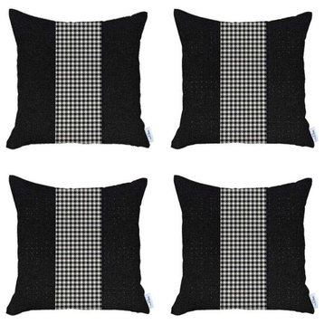 Set of 4 Black And White Houndstooth Pillow Covers