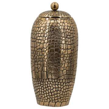 Crocodile Decorative Jar or Canister, Antique Gold