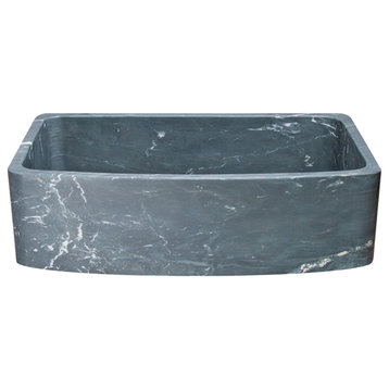 36" Farmhouse Sink, Single Bowl, Curved Front, Charcoal Marquina Soapstone