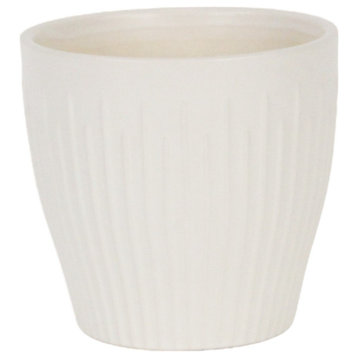 White Ceramic Pot with Vertical Bar Pattern