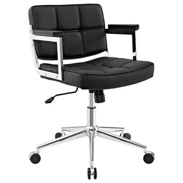 Modern Contemporary Urban Design Work Mid Back Office Chair, Black, Faux Leather