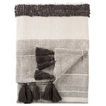 Jaipur Living - Jaipur Living Sur Striped Gray/Ivory Throw - The Sojourn throw collection features a blend of inviting textures with globally inspired details. The Notre cotton blanket showcases a mix of ticking stripes and color-blocked patterning in soft gray and ivory tones. Chunky charcoal gray tassels trim the edges of this throw for a boho-chic vibe.