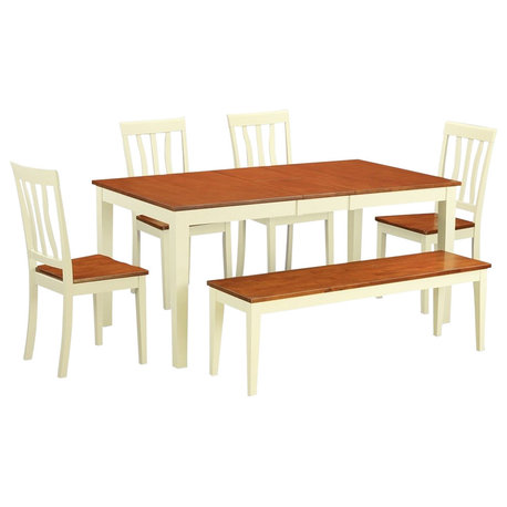 6-Piece Table and Chair Set, Kitchen Table, 4 Dining Chairs Together With Bench