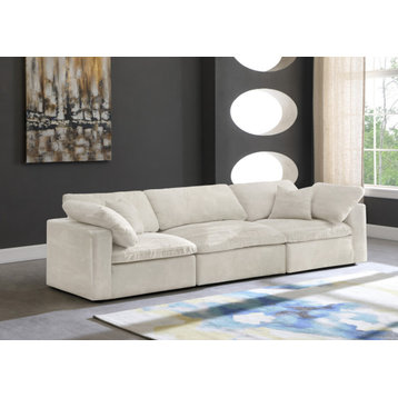 Cozy Velvet Upholstered Comfort 3-Piece Modular Sofa, Cream
